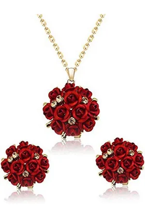 YouBella Schmuckset Crystal Rose Form Floral Halskette Set Für Frauen & Mädchen (In Box Inhalt: Halskette x 1, Paar Ohrringe x 1, Stirn Ornament x 1, Perfekt für alle Anlässe), Modischer Kunstschmuck, Vergoldet - Verkäufer: Infinity Prime DE