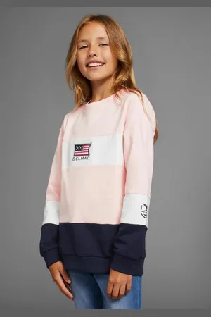 DELMAO Sweatshirt Colorblocking Sweatshirt, mit Logo-Stickerei für Mädchen