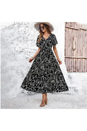 DEBAIJIA Dirndl Sommerkleid Damen Blumenmuster Kleid Elegant Freizeiturlaub - Verkäufer: Paciea UG