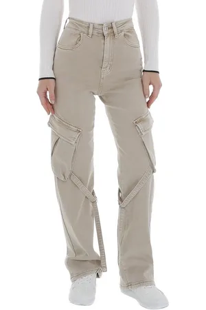 Ital-Design Cargojeans Damen Freizeit (87217133) Used-Look Stretch High Waist Jeans in Beige - Verkäufer: