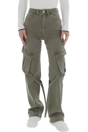 Ital-Design Cargojeans Damen Freizeit (87217124) Used-Look Stretch High Waist Jeans in Hellgrün - Verkäufer: