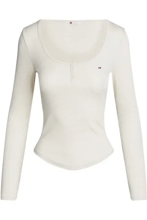 Tommy Hilfiger Henleyshirt TJW MELANGE HENLEY LS EXT mit tiefem Rundhals, Knopfleiste, Langarm, Logo-Flag