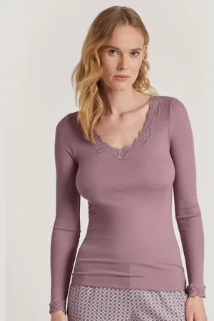 Calida Langarmshirt Richesse Lace mit feiner Spitze an Dekolleté und Armabschluss verziert