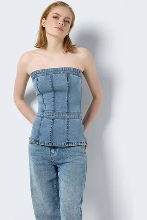 Noisy May Shirttop Top schulterfrei Slim Fit ärmellos Denim NMMIRA SLIM DENIM TOP VI499MB - Verkäufer: ARIZONAS