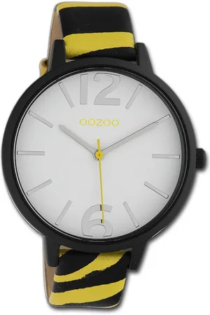 Oozoo Quarzuhr Damen Armbanduhr Timepieces, (Analoguhr), Damenuhr Lederarmband , schwarz, rundes Gehäuse, groß (ca. 43mm) - Verkäufer: Fit4Style Silberschmuck - IMPPAC