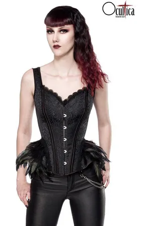 Ocultica Corsage - Ausgestelle Gothic-Corsage aus Brokat und Federn - (L,M,S,X - Verkäufer: Angela Line