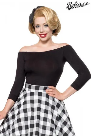 Belsira Mesh-Top Schulterfreies Retro Shirt - (2XL,3XL,L,M,S,XL) - Verkäufer: Angela Line