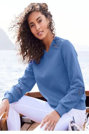 vivance collection Sweatshirt mit Spitzeneinsätzen an Schulter und Ärmel