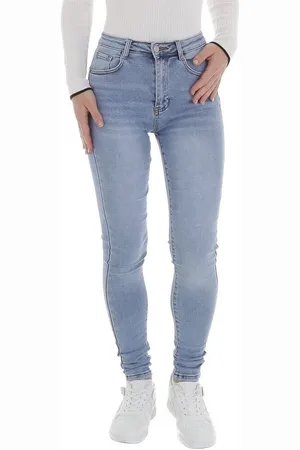 Ital-Design Skinny-fit-Jeans Damen Freizeit (87217143) Used-Look Stretch High Waist Jeans in Hellblau - Verkäufer: