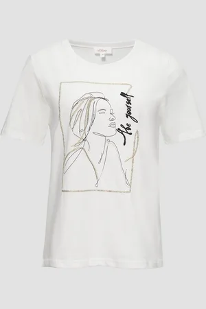 QS by s.Oliver Kurzarmshirt T-Shirt mit Stickerei-Artwork Stickerei - Verkäufer:
