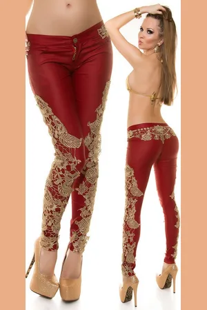 Koucla Stretch-Hose sexy Skinny Jeans Leder Look mit Spitze gold Spitze - Verkäufer: create-your-lifestyle