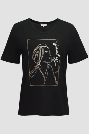 QS by s.Oliver Kurzarmshirt T-Shirt mit Stickerei-Artwork Stickerei - Verkäufer: