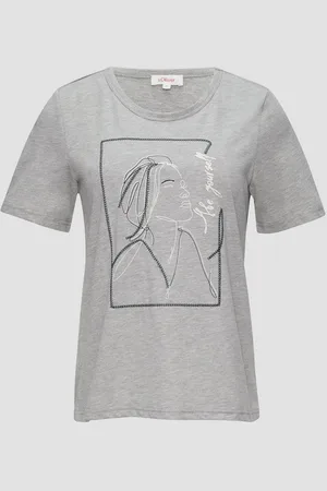 QS by s.Oliver Kurzarmshirt T-Shirt mit Stickerei-Artwork Stickerei - Verkäufer: