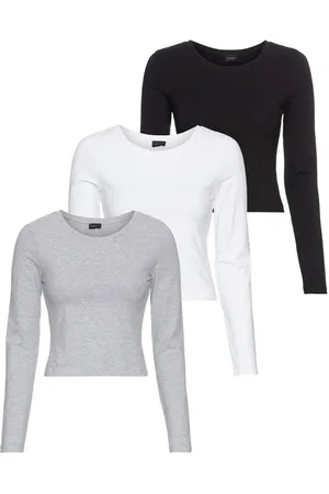 Laura Scott Langarmshirt cropped (3-er Pack) in modischer Kurzform, Jersey