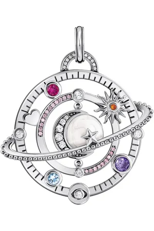Thomas Sabo Kettenanhänger Schmuck Silber 925 Anhänger Planetenring mit Umlaufbahnen, PE953-318-7, mit Glas-Keramik Stein, Zirkonia, Korund und Spinell (synth)