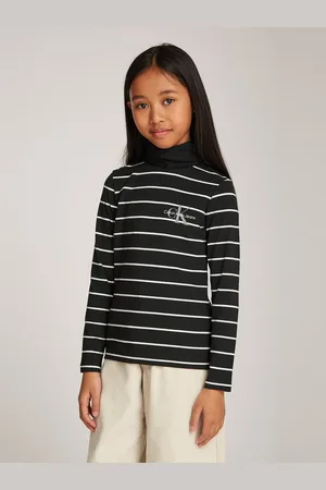 Calvin Klein Rollkragenshirt Slim Roll Neck Stripe Ls T-Shirt für Kinder bis 16 Jahre und mit Logoschriftzug