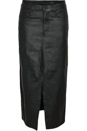 Noisy May Lederimitatrock NMKATH NW SLIT LONG SKIRT COATED BL NOOS