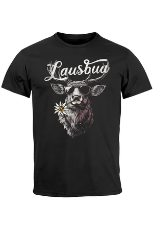 Neverless Print-Shirt Herren T-Shirt Trachtenshirt Hisch Alpen Edelweiß Schriftzug Lausbua mit Print - Verkäufer: Akowi