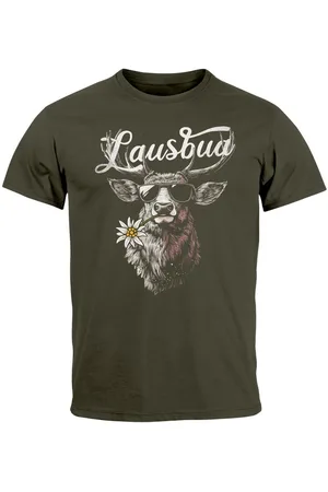 Neverless Print-Shirt Herren T-Shirt Trachtenshirt Hisch Alpen Edelweiß Schriftzug Lausbua mit Print - Verkäufer: Akowi
