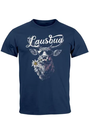 Neverless Print-Shirt Herren T-Shirt Trachtenshirt Hisch Alpen Edelweiß Schriftzug Lausbua mit Print - Verkäufer: Akowi