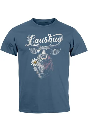 Neverless Print-Shirt Herren T-Shirt Trachtenshirt Hisch Alpen Edelweiß Schriftzug Lausbua mit Print - Verkäufer: Akowi