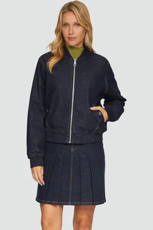 QS by s.Oliver Funktionsjacke Wattierte Bomberjacke aus Denim Rippblende - Verkäufer: