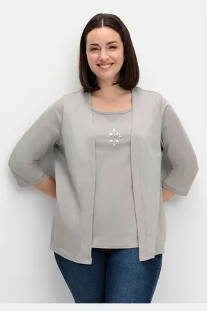 Sheego 2-in-1-Shirt Große Größen mit 3/4-Ärmeln und Glitzerdetail