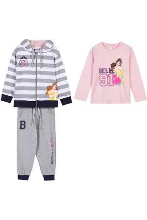 Disney Freizeitanzug Prinzessin Belle (3-tlg), Mädchen 3er Set Kapuzenjacke, Langarmshirt & Hose Größe 92 - 116 cm - Verkäufer: Starkids Licensed Brands and more