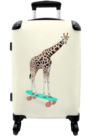 No Boring Suitcases © Kinderkoffer Giraffe - Muster - Skateboard - Rosa - Tiere 67 cm - 72 L, 4 Rollen, Mittelgroßer Reisetasche mit Rollen für 20kg, Kinderkoffer - Verkäufer: MuchoWow GmbH
