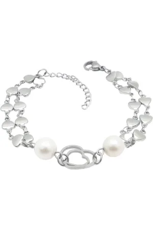 Bungsa Armband Bettelarmband Herzen & Perlen Silber aus Edelstahl Damen (1 Armband, 1-tlg), Bracelet Armschmuck - Verkäufer: