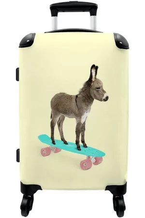 No Boring Suitcases © Kinderkoffer Esel - Skateboard - Braun - Tiere - Gelb 67 cm - 72 L, 4 Rollen, Mittelgroßer Reisetasche mit Rollen für 20kg, Kinderkoffer - Verkäufer: MuchoWow GmbH
