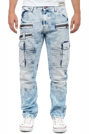 Cipo & Baxx Bikerjeans Biker Hose BA-CD798 Iceblue W38/L32 (1-tlg) im Cargo Style mit Rippenmustern - Verkäufer: bans24