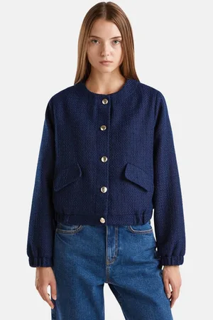 Benetton Bomberjacke mit Knopfleiste in Strickware