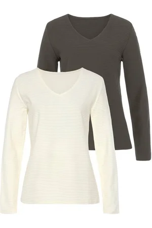 Lascana Langarmshirt mit Streifenstruktur (2er-Pack) aus weicher Baumwoll-Qualität