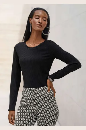 Madeleine Langarmshirt Rippen-Shirt mit Spitze - Verkäufer: Premio Fashion GmbH