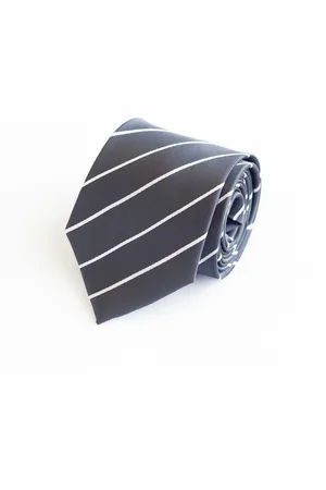 Fabio Farini Krawatte elegante Dunkelblaue Herren Schlips - Krawatten in 6cm (ohne Box, Gestreift) Breit (8cm), Grau/Weiß - Verkäufer:
