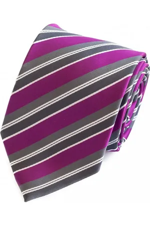 Fabio Farini Krawatte elegante Dunkelblaue Herren Schlips - Krawatten in 6cm (ohne Box, Gestreift) Breit (8cm), Rosa/Grau/Weiß - Verkäufer:
