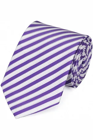 Fabio Farini Krawatte elegante Dunkelblaue Herren Schlips - Krawatten in 6cm (ohne Box, Gestreift) Breit (8cm), Weiß/Violett - Verkäufer: