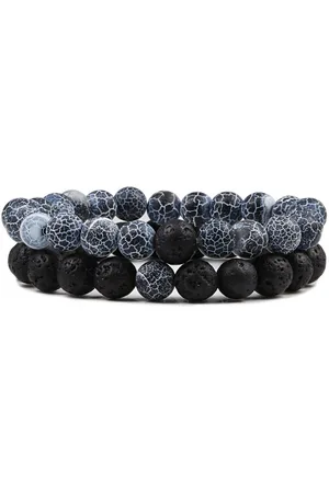 Karma Perlenarmband Set Damenarmband Lavasteine 2 teilig schwarz grau (Lavaarmband Damenschmuck, 2-tlg), Geschenk für Sie - Verkäufer: Sanixa