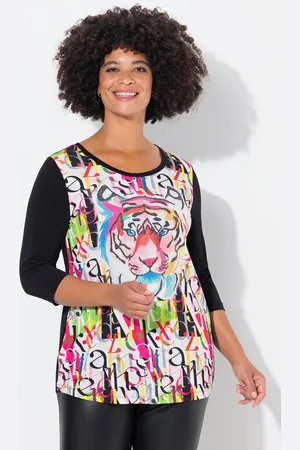 Angel of Style Longsleeve Langarmshirt Tiger-Motiv uni 3/4-Ärmel - Verkäufer: Popken Fashion Group