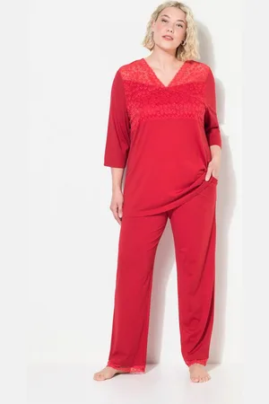 Ulla Popken Pyjama Pyjama Spitzeneinsatz V-Ausschnitt 3/4-Arm - Verkäufer: Popken Fashion Group