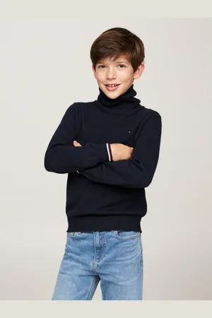 Tommy Hilfiger Strickpullover ESSENTIAL REG TURTLENECK SWEATER mit Kontrast-Streifen, Logostickerei