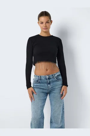 Noisy May Shirttop Top verkürzt Rundhals langarm Detailmuster NMMAYA L/S SIMILI FRINGE TOP JRS - Verkäufer: ARIZONAS