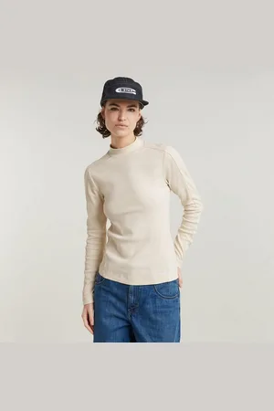 G-Star Longsleeve Rib Mock Top mit Markenschriftzug am Kragen