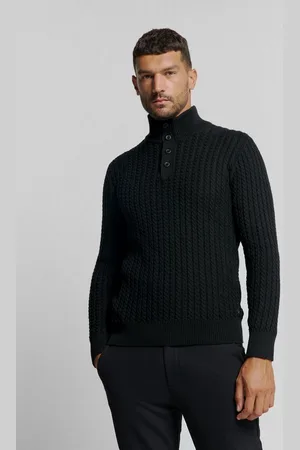 No Excess Rollkragenpullover Jacquard-Pullover mit Halbknopfleiste