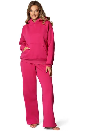 DKaren Freizeitanzug Damen Hausanzug Jogginganzug Baumwolle B9 Oversize (Set, 2-tlg., Kapuzenpullover + lange Hose), Großer Kapuzenpullover & breite Hose - Verkäufer: Makoma