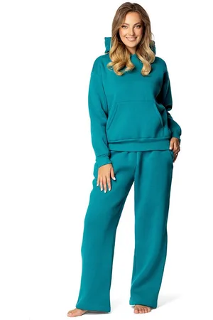 DKaren Freizeitanzug Damen Hausanzug Jogginganzug Baumwolle B9 Oversize (Set, 2-tlg., Kapuzenpullover + lange Hose), Großer Kapuzenpullover & breite Hose - Verkäufer: Makoma