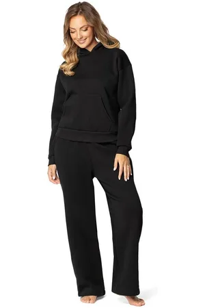 DKaren Freizeitanzug Damen Hausanzug Jogginganzug Baumwolle B9 Oversize (Set, 2-tlg., Kapuzenpullover + lange Hose), Großer Kapuzenpullover & breite Hose - Verkäufer: Makoma