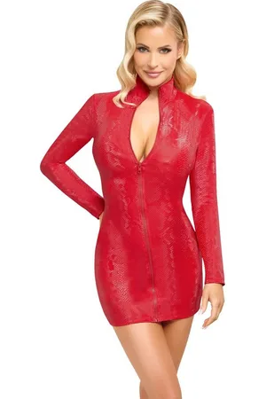 Cottelli Collection Minikleid Wetlook Mini-Kleid mit Schlangenmuster - (1-tlg) in trendiger roter Schlangenhaut-Optik - Verkäufer: Sandritas