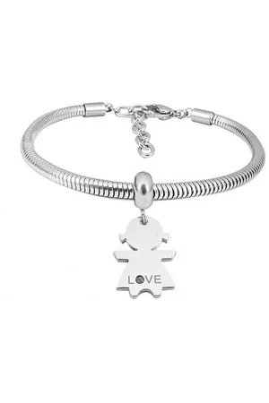 Bungsa Armband Armband Runde Schlangenkette mit Anhänger Silber aus Edelstahl Damen (1 Armband, 1-tlg), Bracelet Armschmuck - Verkäufer: